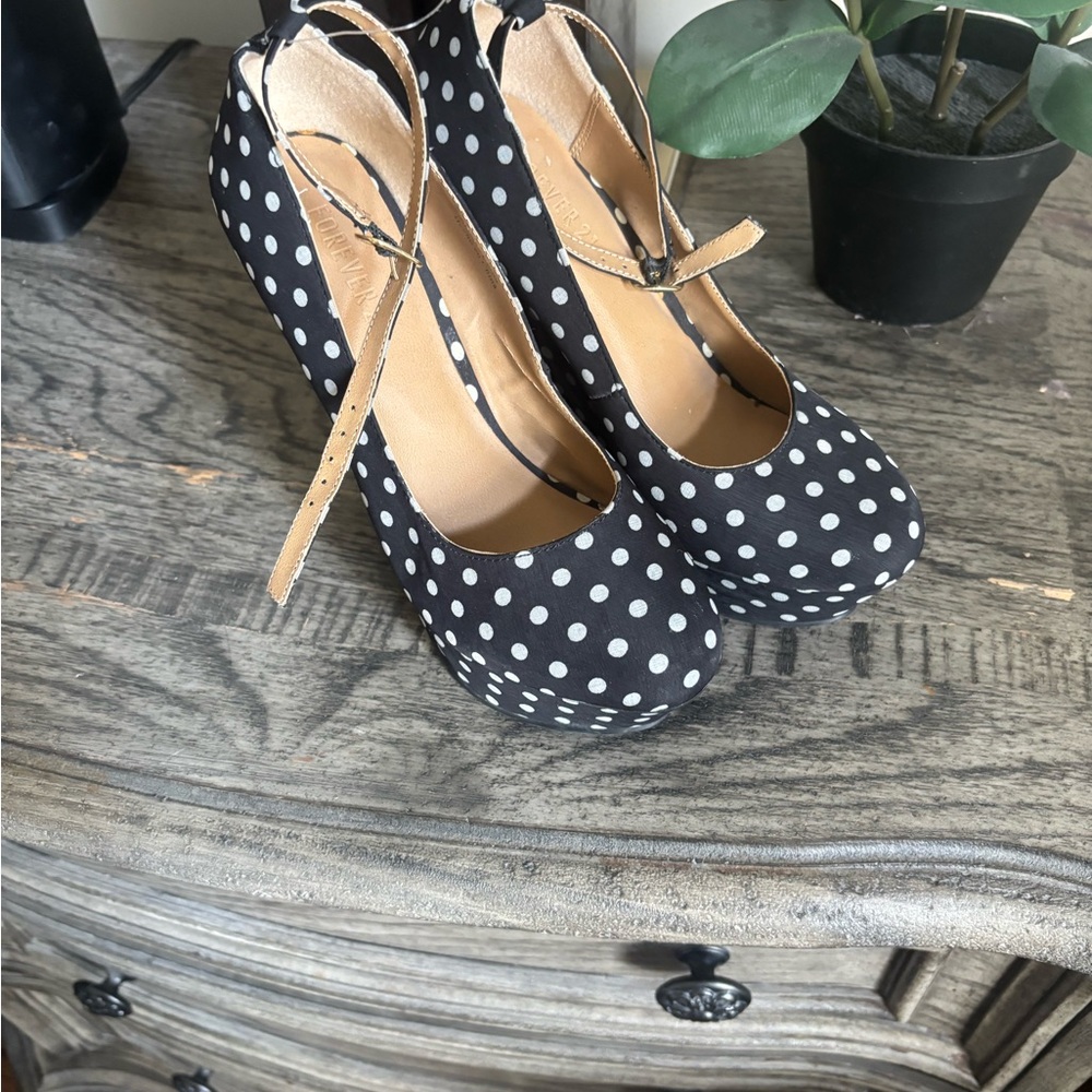 Forever 21 Black and White Polka Dot Heels
